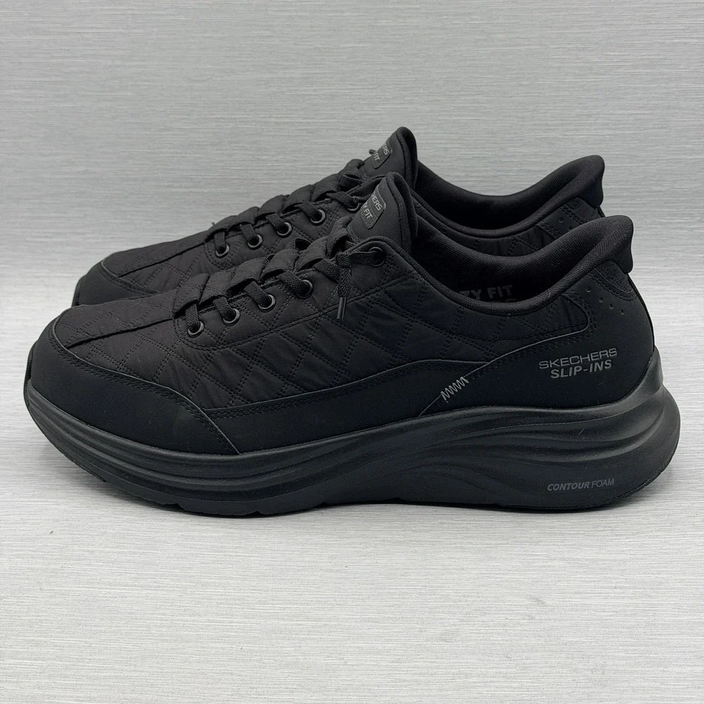 Skechers Cozy Fit Men's 11 Wide 2E Slip Ins Shoes Black Quilted No Tie Walking